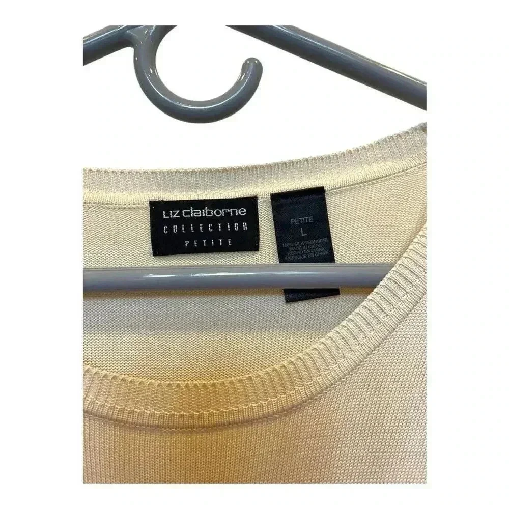 Liz Claiborne Women’s Petite Large Ivory Short‎ Sleeved Sweater